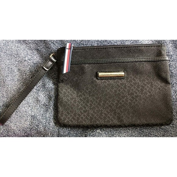 Tommy Hilfiger Handbags - Tommy Hilfiger Wristlet Wallet Purse Clutch Black All Over Logo Print Zippered